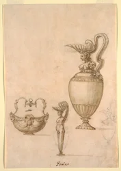 Designs for Two Ewers and a Swing-Handle Bowl