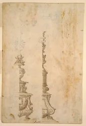 Two Designs for Altar Cross Bases; verso, Designs for Five Projects