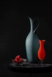 Elegant Vases and Raspberries