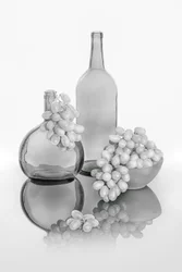 Monochrome Grapes, Glasses and Bottles