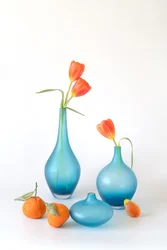 Orange Tulips Blue Vases