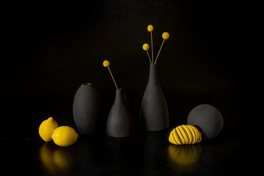 Yellow Lemons, Black Vases