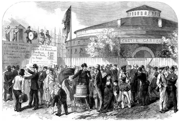 Enlisting Irish and German Emigrants on the Battery, New York, USA