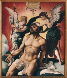 Christ crowned with thorns between two angels