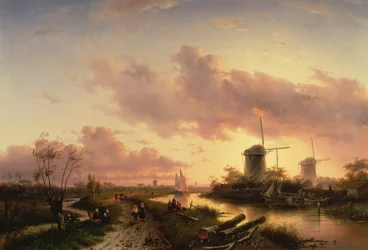 A River Estuary with Figures Repairing a Boat
