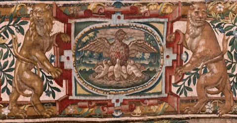 Diocesan Museum. Flemish tapestry. Brussels. Atelier François Geubels. Series Story of Gideon. The Israelites hand their portion of the booty to Gideon. Silk and wool. Bequest of the Bishop.