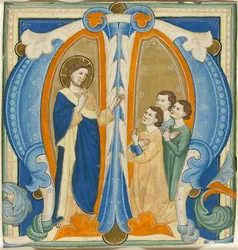 Christ Blessing Three Young Men, initial M from a Gradual