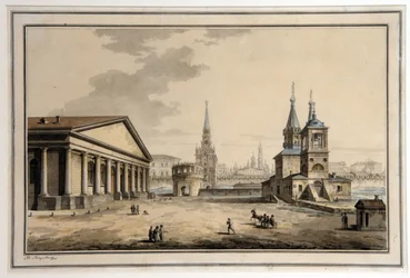 View of Manege, Kutafya Tower and Church of Saint Nicholas, Moscow