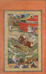 Hamid Bhakari Punished by Akbar, Folio from an Akbarnama