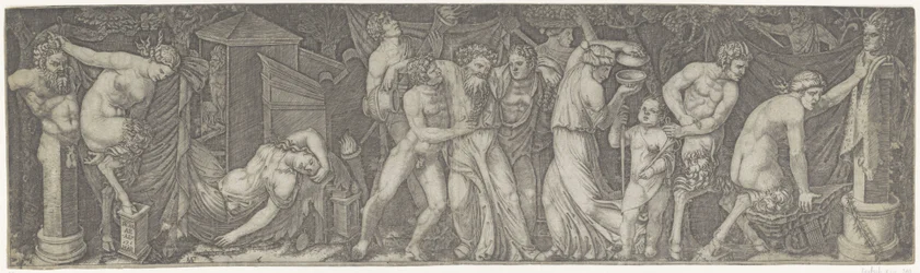 Bacchanal with Drunken Bacchus and Satyrs and Maenads