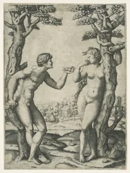 The Fall of Adam and Eve at the Tree of Knowledge of Good and Evil with the Serpent