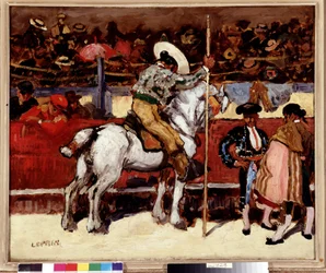 Picador and Matador in the Bullfighting Scene Arena