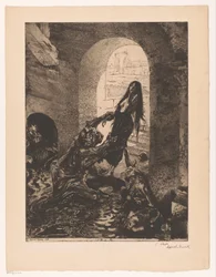 Monster Grabs a Woman Standing in the Doorway (Offering to Moloch)