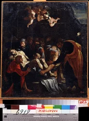The Descent of the Cross. Among the figures represented around the body of Jesus Christ: the Virgin Mary, Saint Mary Magdalene, Saint Joseph of Arimathea, and Saint Nicodemus.