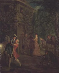 Elegant Figures Outside a House