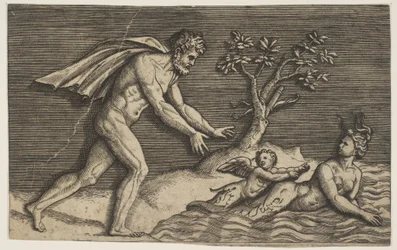 A Naked Man Pursuing a Naiad and a Cupid into the Water