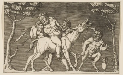 Two Satyrs Placing Silenus on a Braying Mule and a Third Satyr at Right