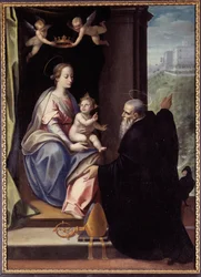Saint Benedict Committing the Abbey of Montecassino to Jesus and Mary (Painting by Marco Mazzaroppi)