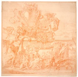 Decorative Draft with an Old Man Symbolizing Time, a Shield, a Vase, an Eagle, and Several Allegorical Figures