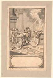 A Woman Kneeling Before an Altar with a Burning Heart