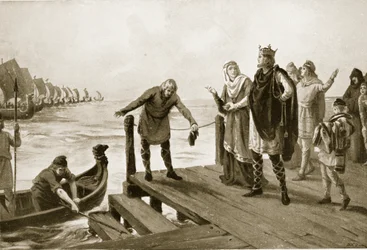 Edgar the Peaceable holding a naval review, illustration from 