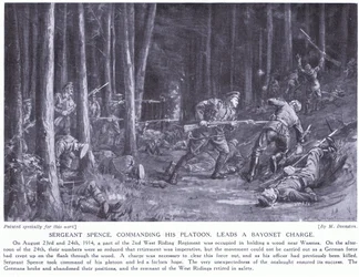 Sergeant Spence won a DCM for leading his platoon in a bayonet charge in woods near Wasmes in August 2014