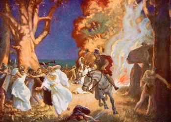 The Massacre of Druids at Anglesey by the Romans in 60 AD, illustration from 
