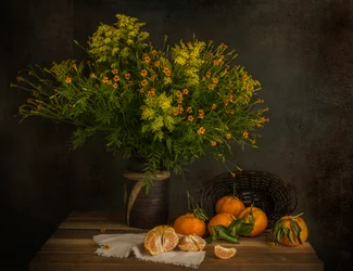 Tangerines and Fall Flowers