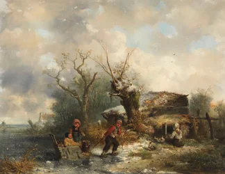 Winter Landscape with Playing Children
