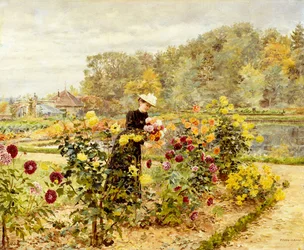 An Elegant Woman in a Rose Garden