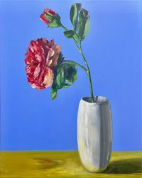 Red Flower Blue Still Life