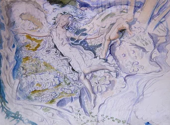 Fairy Floating with Nude Youth in Background