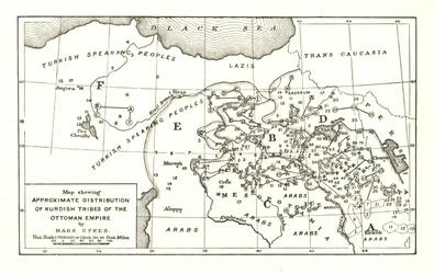 Map showing Approximate Distribution of Kurdish Tribes of the Ottoman Empire