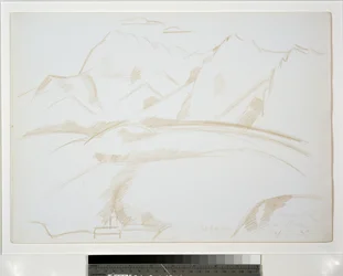 Mountain Landscape with Church Steeple in Foreground