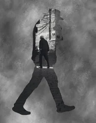 Old Man Walking Silhouette