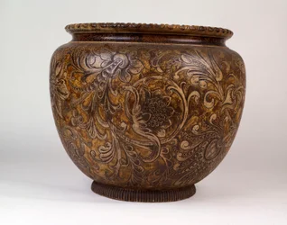 A Large Martin Brothers Jardiniere Decorated with Scrolling Plants and Foliage