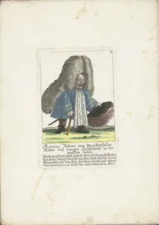 The Dwarf Robert von Parukenfeldt, ca. 1710 (title on object: Monsieur Robert von Parukenfeldt, Ritter deß langen Halßtuechs in der grossen Galla) (series title: Il Callotto resurcitato oder Neu eingerichtes Zwerchen Cabinet)