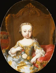 Portrait of His Sister, the Archduchess Maria Christine, Seated, Three-Quarter Length, in a Gold Embroidered Blue Dress Holding a Garland of Flowers