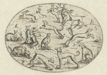 Oval with Dogs, Goats, and Rabbits