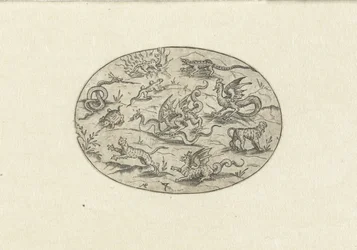 Oval with Reptiles, Felines, and Fantasy Creatures (Nev Thier Bvechlein)