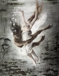 Marine monster abducting a young woman (detail), Allegories, Martin Gerlach, c. 1900