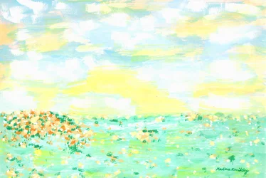 Flower Meadow and Cloudy Sky Yellow Apricot