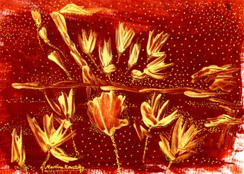 Landscape with Flowers and Starry Sky Brown Gold