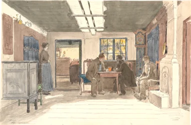 A Farmhouse on Samsø with a Woman and Three Men