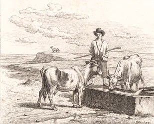A Shepherd Boy by a Watering Trough. Illustration for Chr. Winther "Twenty-Five Pictures for Small Children"