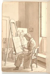 Interior from the Academy with Young Artist Painting at an Easel