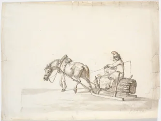 Horse-Drawn Sleigh with a Man on a Bundle of Reeds