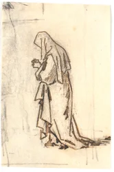 Standing woman in robe and headscarf