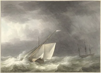 Two Sailing Ships on Rough Sea