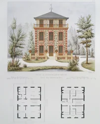 Project for a small country house near Paris, engraved by Walter, plate 18 from Architecture Pittoresque et Moderne